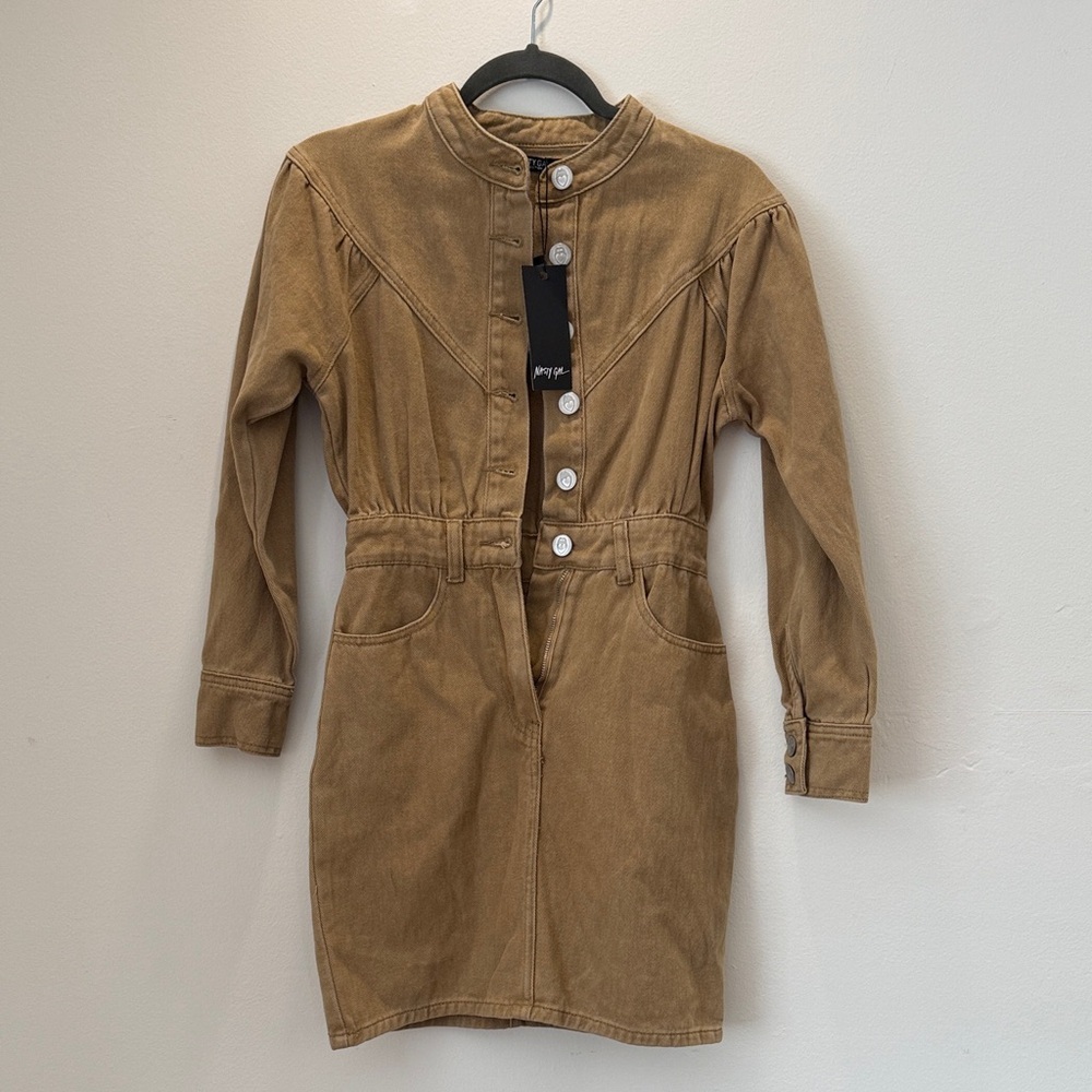 Nasty Gal Tan Denim Yoke Detail Mini Dress S